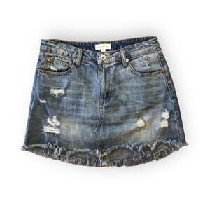Denim Raw Edge Distressed Mini Skirt size M